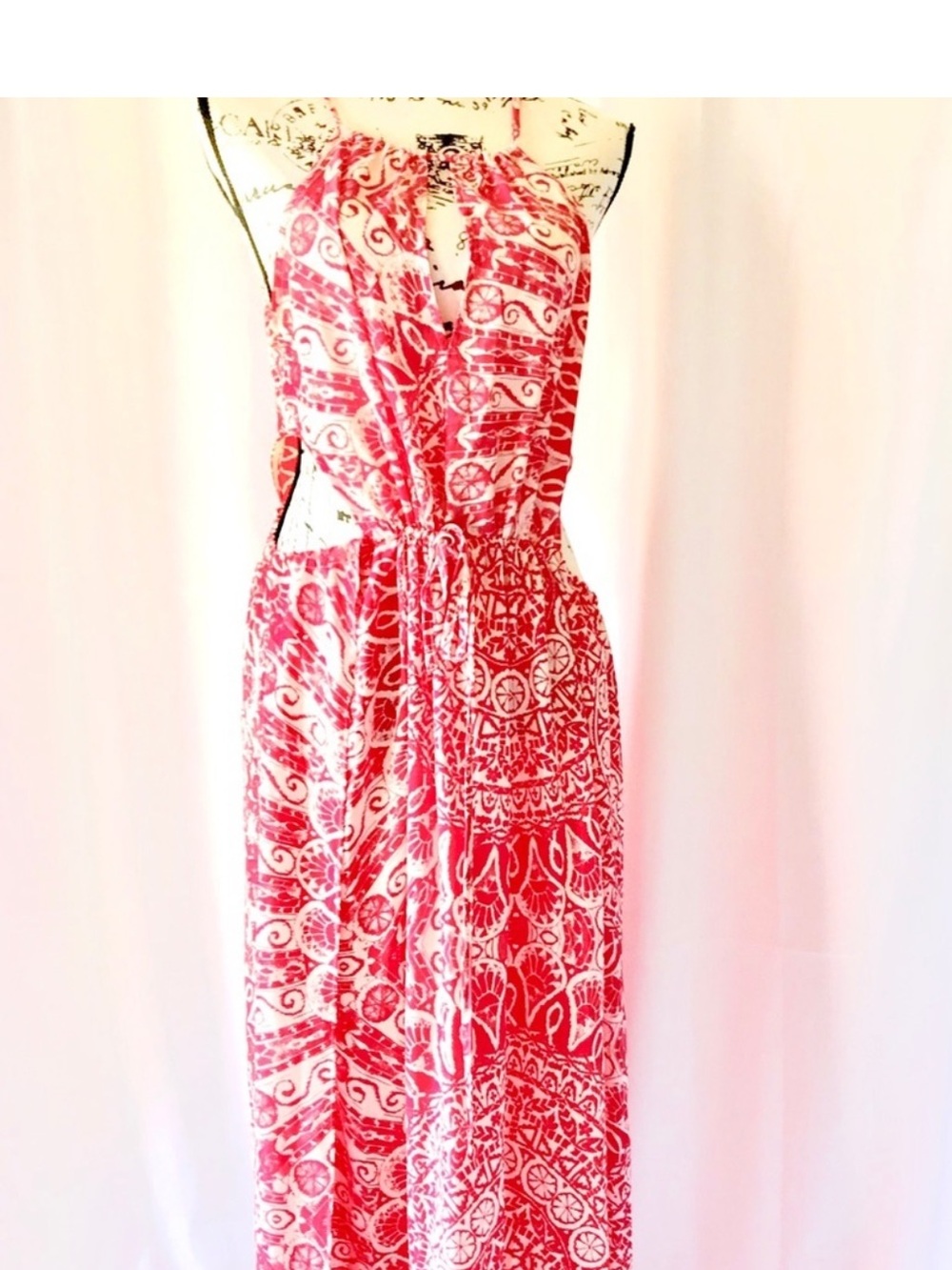 Mustard Seed Halter Cutout Maxi Dress Medium Coral Print High slit